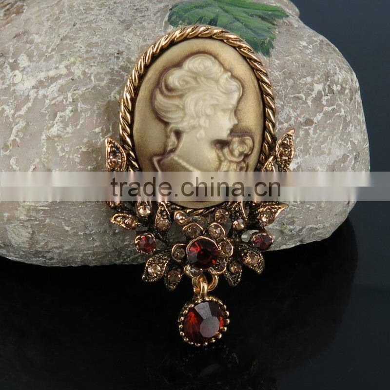 Custom Vintage Inspired Design Cameo Maiden Pin Artistic Handmade Brooch