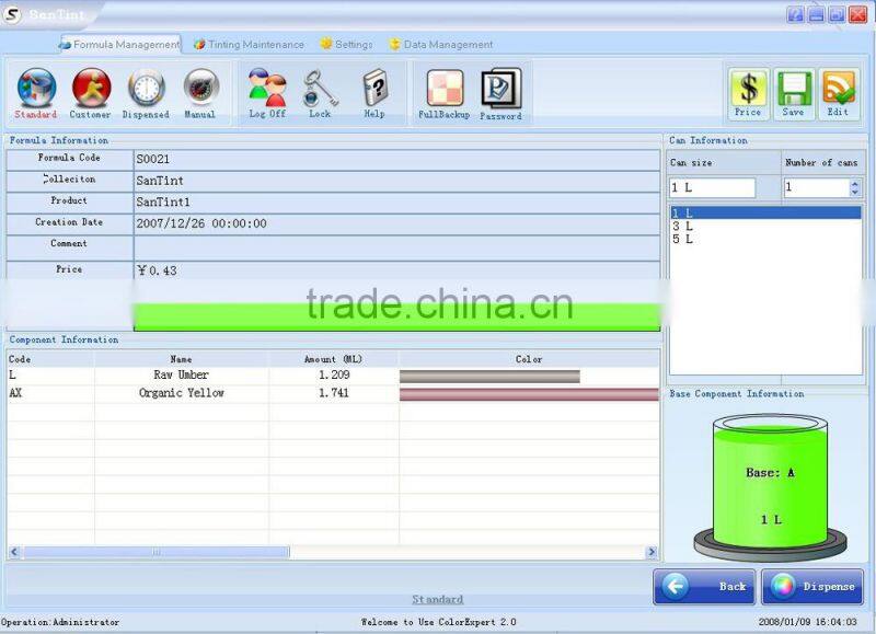 A2 0.077ml accuracy automatic paint color tinting equipment/A4 600ML colorant sequential dispenser