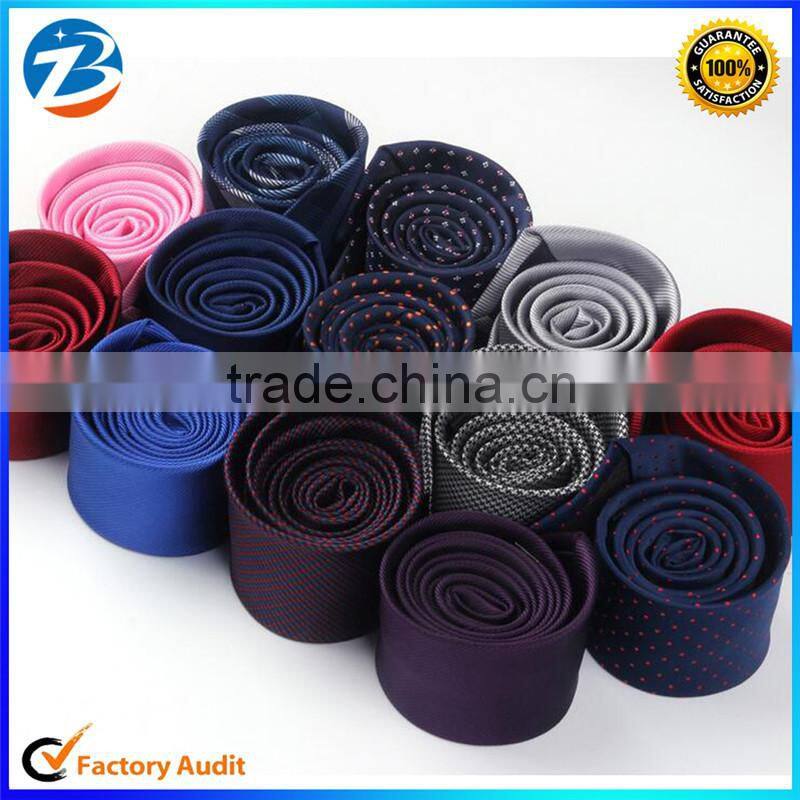 Slim Necktie Plain Color Jacquard Polyester Woven Tie For Men