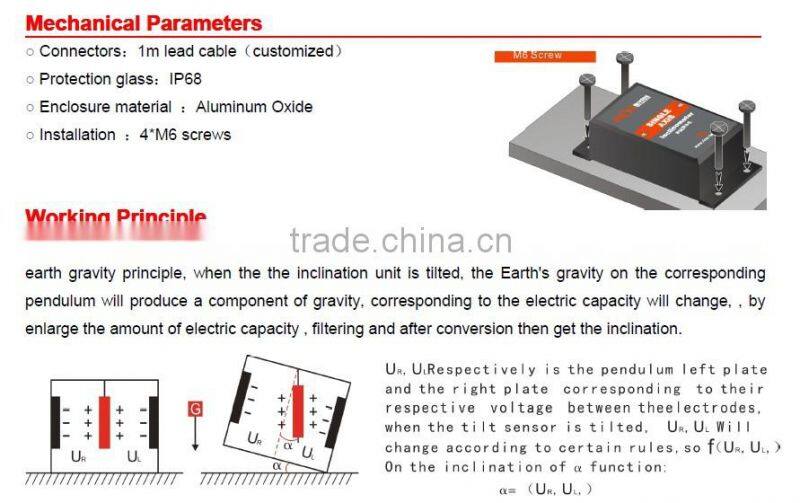 standard single axis inclinometer, clinometer, clination sensor Output through serial interface RS232 ,RS485 or TTL.
