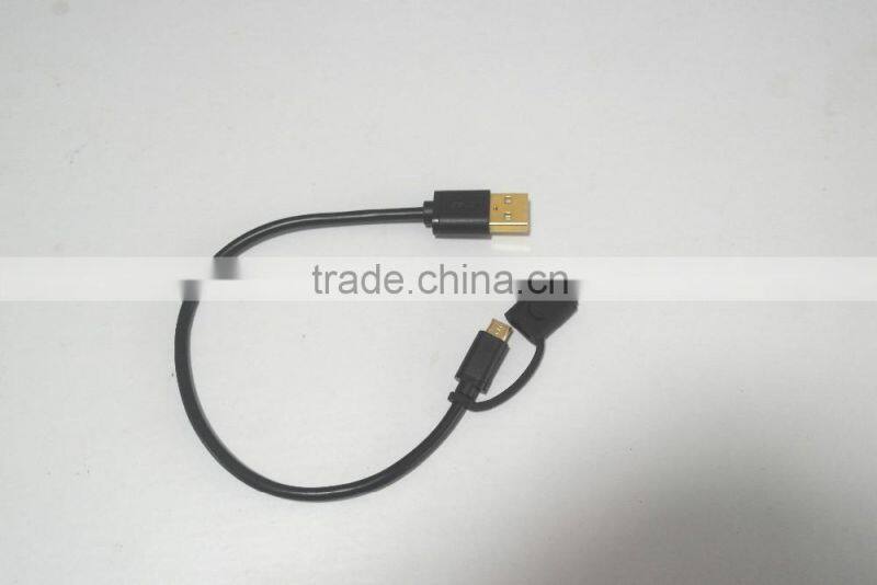 USB Type C Cable 2 in 1 Micro USB with Type C Adapter Convertor Reversible Charging&Sync Cable (3Ft, Black)