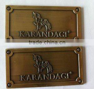 Brass name plate, metal furniture logo,, vintage metal embossed logo