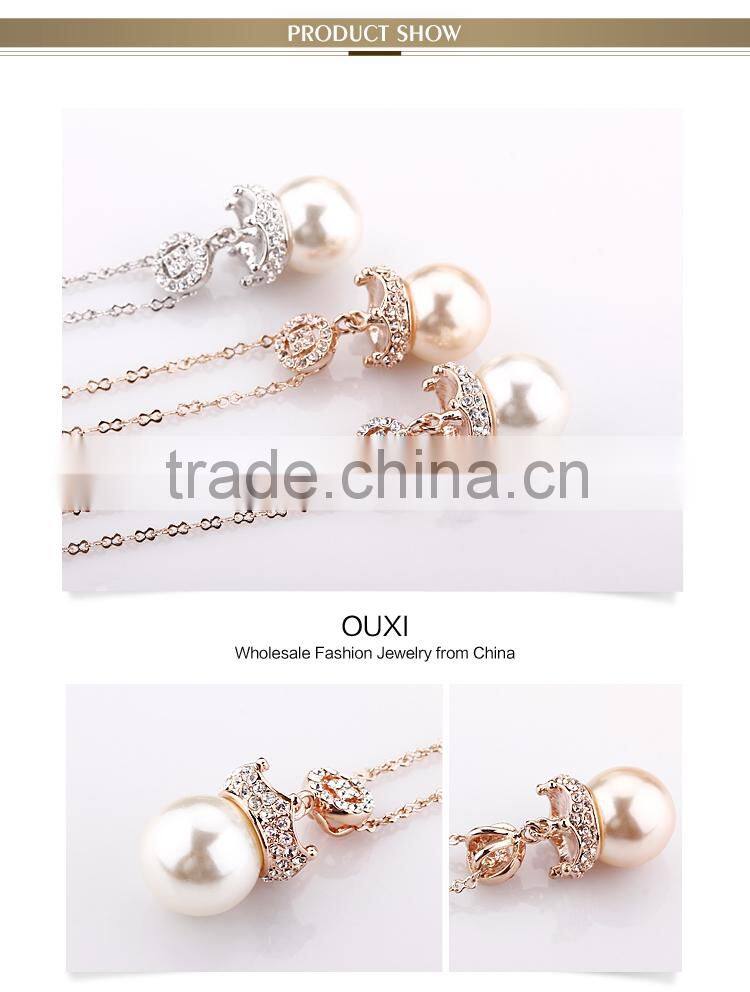 OUXI fashion gold cc pearl necklace made with AAAA zircon 11289-1