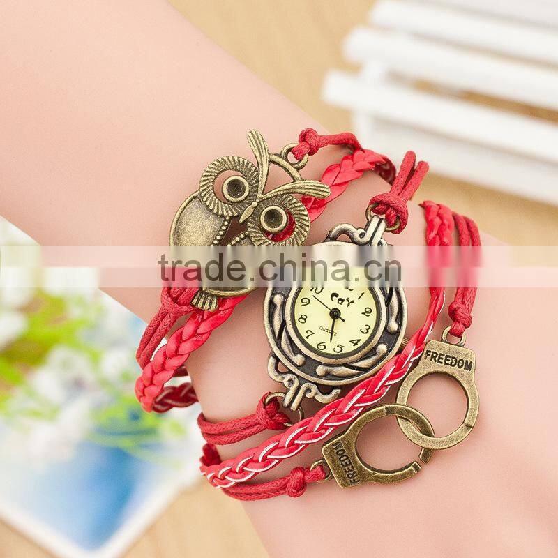 In Stock 8 Colors Fashion Women Handmade Women Watch Retro Leather Bracelet Heart Decoration Quartz WristWatches