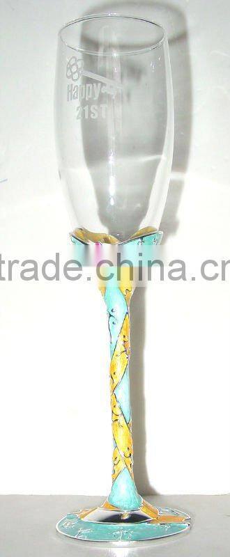 21th Birthday champagne glass with engrave on glass body