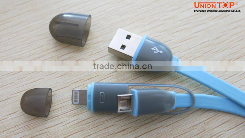fashionable style 2 in 1 charger cable with micro 5pin for android and iphone usb cahrger cable to dc 3.5 mm jack