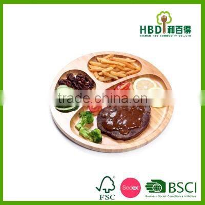New design wooden 3 compartments food tray,wooden food serving tray