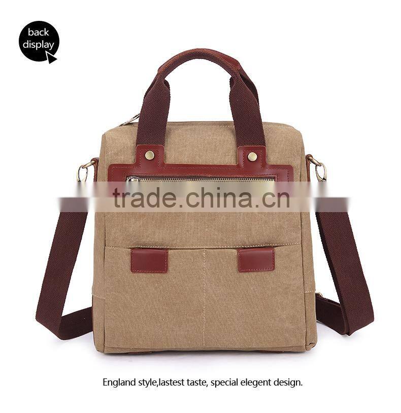 Casual Genuine Leather Hand Bag Canvas Messenger bag Mens Hand Bag Tablet Messenger Bag For Men
