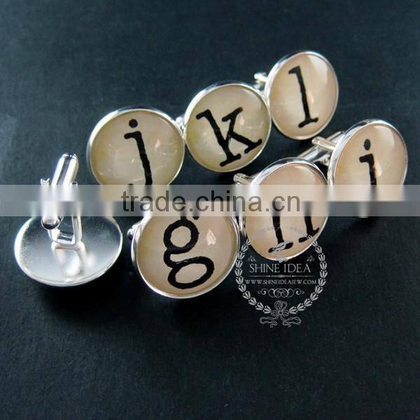22mm silver plated initial alphabet letter collage glass cabochon round cufflinks fashion wedding cuff links 6600063