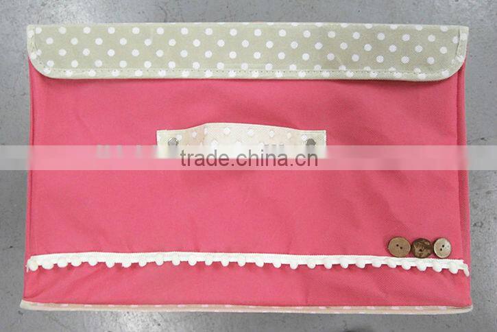 Non-woven fabric pure color printing storage box with lid covered pink