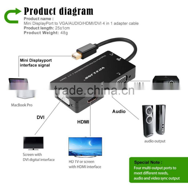 Voxlink 4 in 1 Thunderbolt Gold plated Mini DisplayPort to HDMI Audio VGA DVI Cable adapter