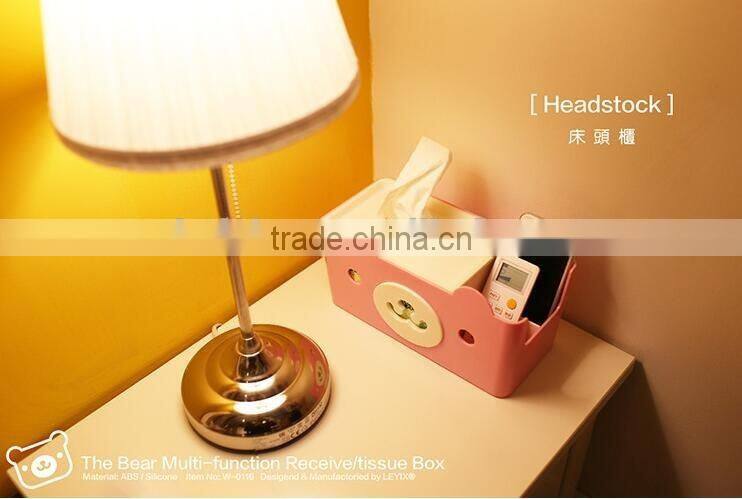 CY059 Multi-functional 4 colors Tissue Box Cute Bear Paper Holder With Storage Grid