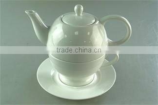 Hot sale stocked white ceramic tea pot set,one tea pot one cup with saucer for hotel and restaurant use