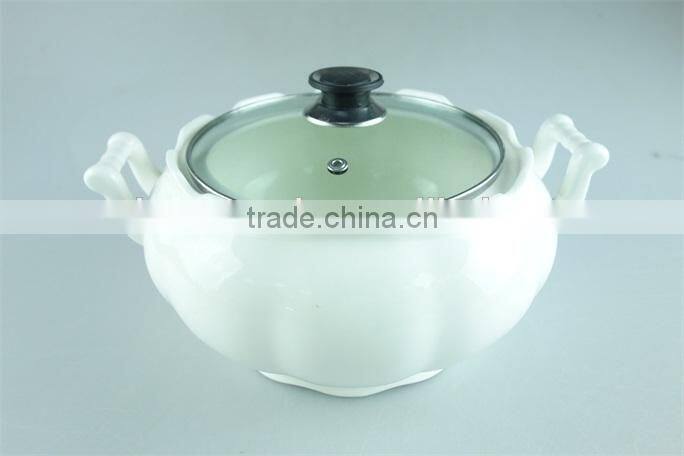 wholesale stock napkin shape ceramic casserole with glass lid,soup&stock pot