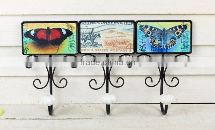 Hot Sale paper decal Metal hanging color butterfly hooks for home decor