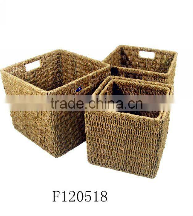 Set of Three Seagrass Basket with Common Handle