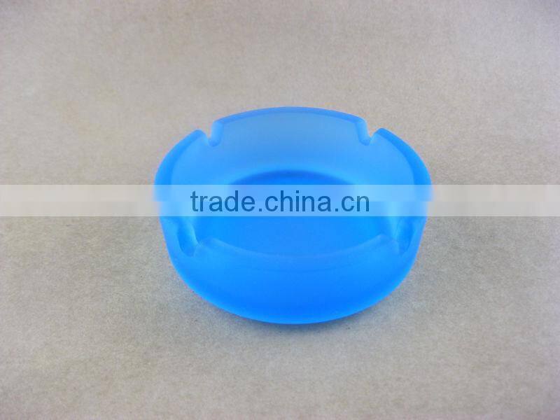 Frosted light blue glass ashtray