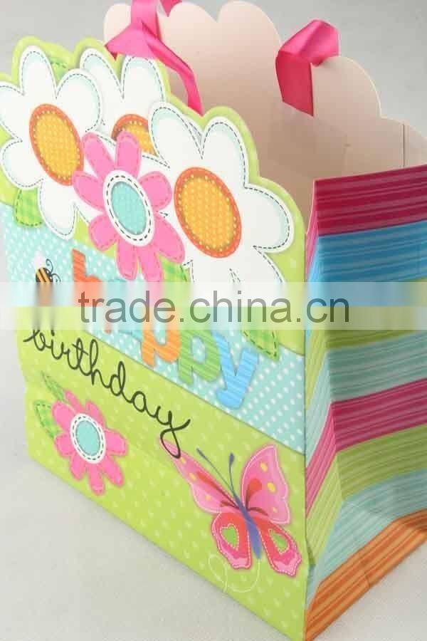 Shopping Paper Bag With 3D Flower pattern/Printed Foldable Gift Bag