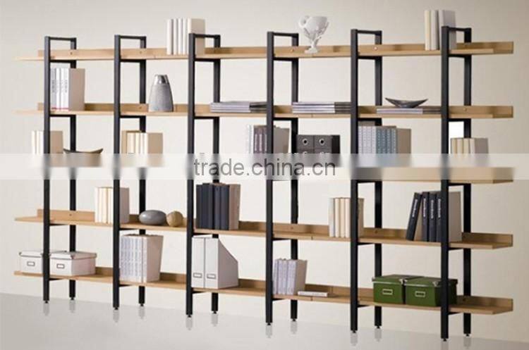 Display Wooden Side Steel Bookshelf,Household Steel - wood combination bookcase