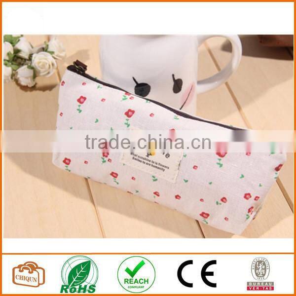 Flower Floral Pencil Pen Case Cosmetic Makeup Bag Off-White