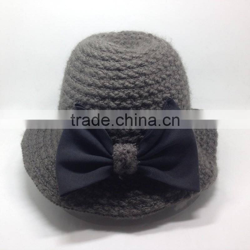Fleece Crocheted Knit / Knitted Cap With Bowknot