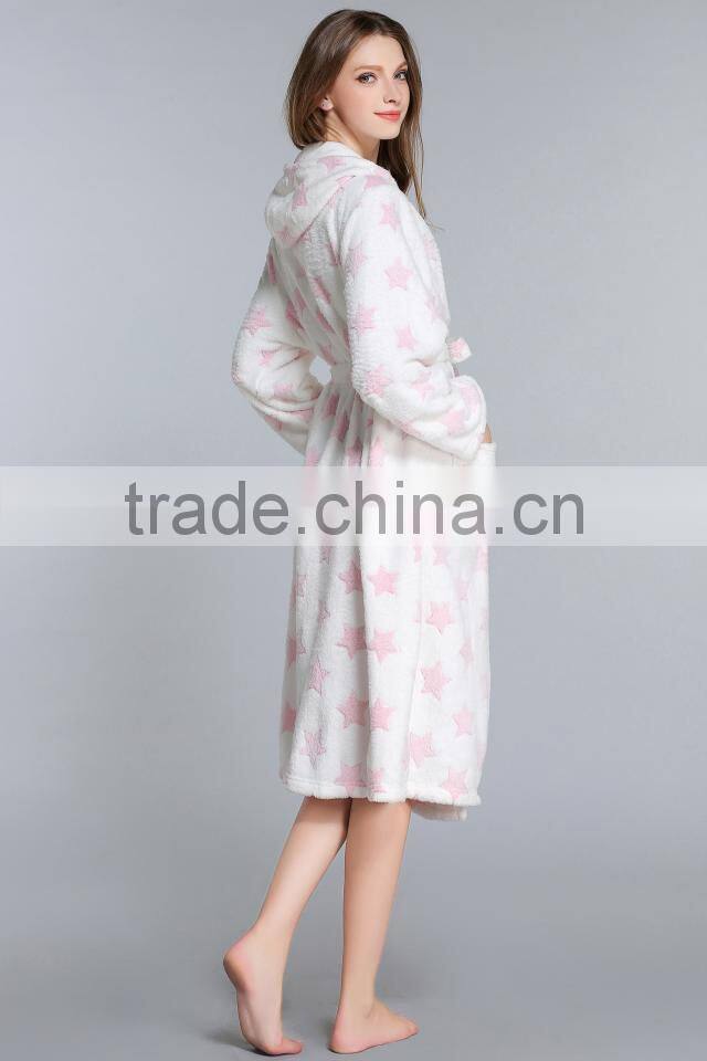Ladies burnout Printed Coral Fleece Bath Robe,Bathrobe/bath gown/robe/sleepwear/nightwear