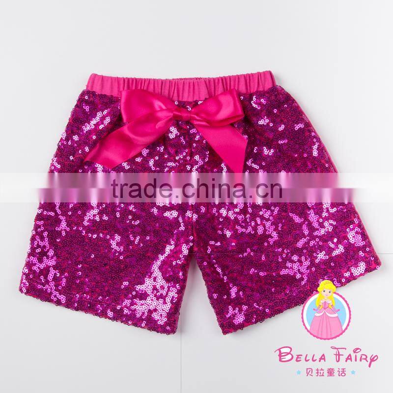2016 New Colors Boutique Wholesale Little Baby Girls Shiny Sequin Tight Short Bow Girls Leggings Pants