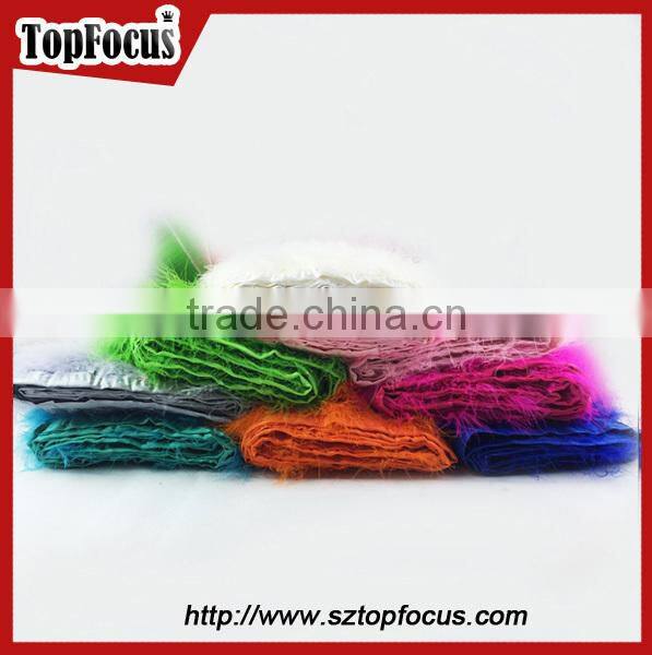 costume designing or dress with trimming blue ribbon turkey marabou feather