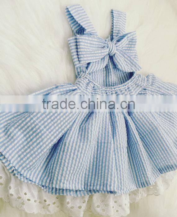 2017 New arrival Baby Clothes wholesale Hot sale cotton cheap clothing Children's Boutique sleeveless summer blue color dress