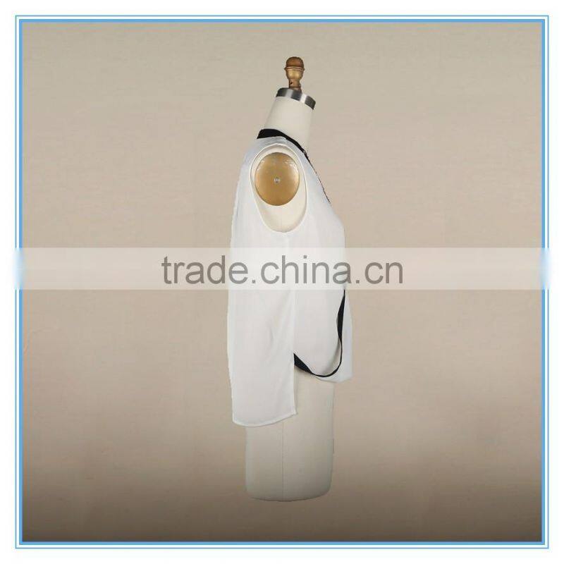 Tops For Women 2016 Cross Over Sleeveless Chiffon Blouse Cheap With Gold Chain