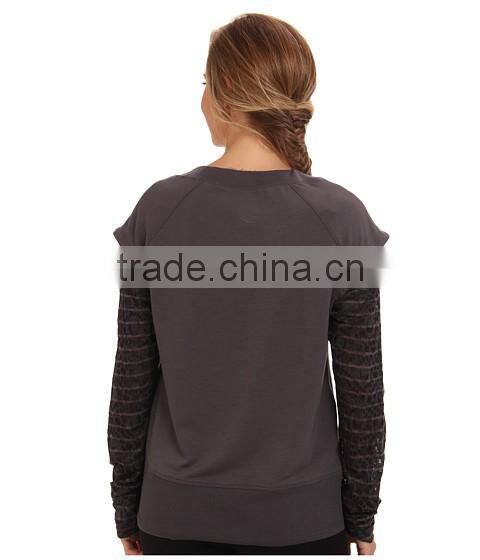 women false two-piece sweatshirt with scoop neckline features adjustable collar