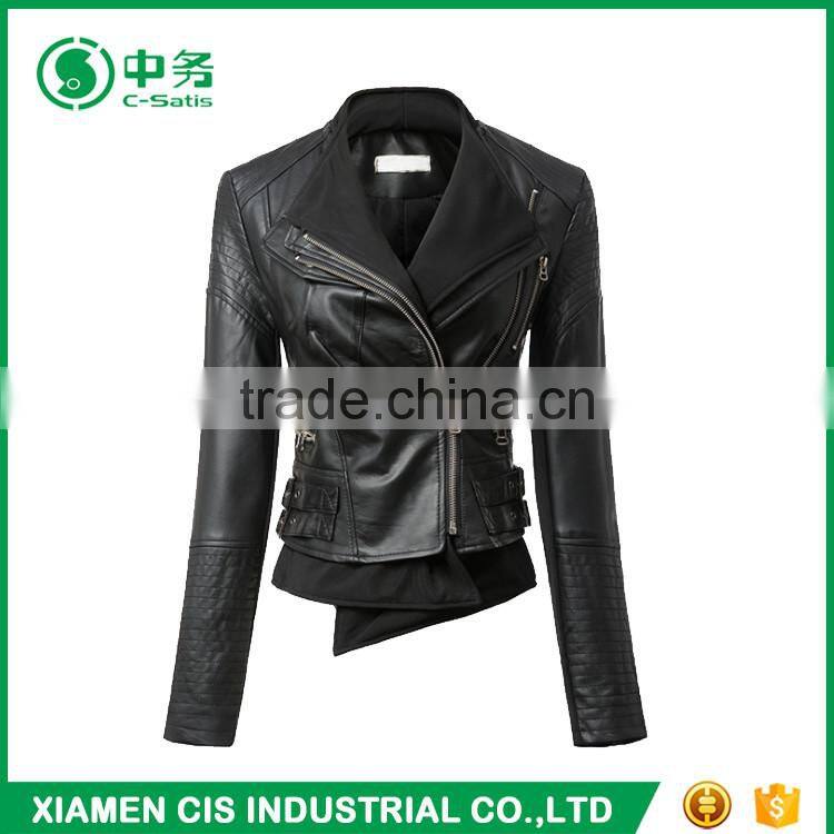 Fashion Design Women Black Leather Jacket for Sale