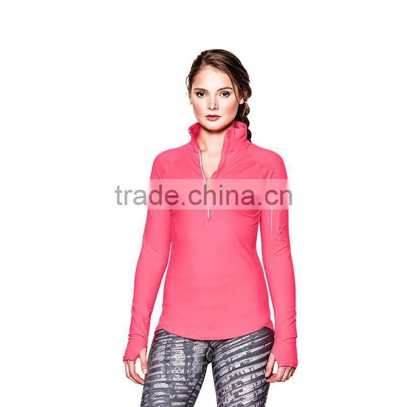 Custom ladies running wear dry fit sport t shirt gym clothing breathable half zip shirts