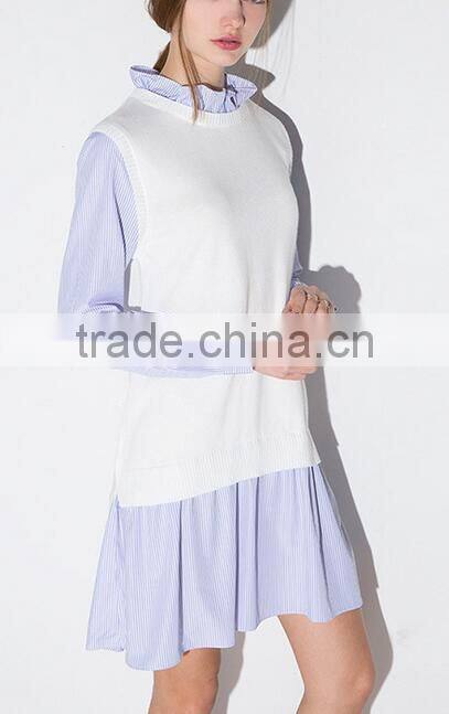 Runwaylover EY2189D Ladies Falbala Collar Fashion Splice Casual Dress
