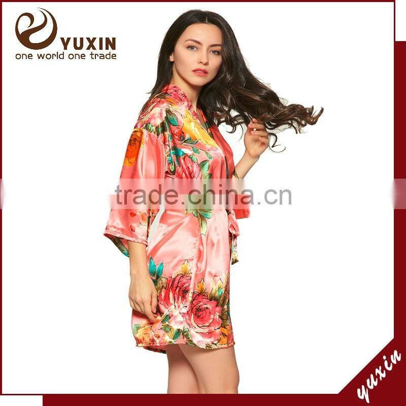 Silk satin floral robe kimono robes bath robe Custom made japan kimono robe LF003