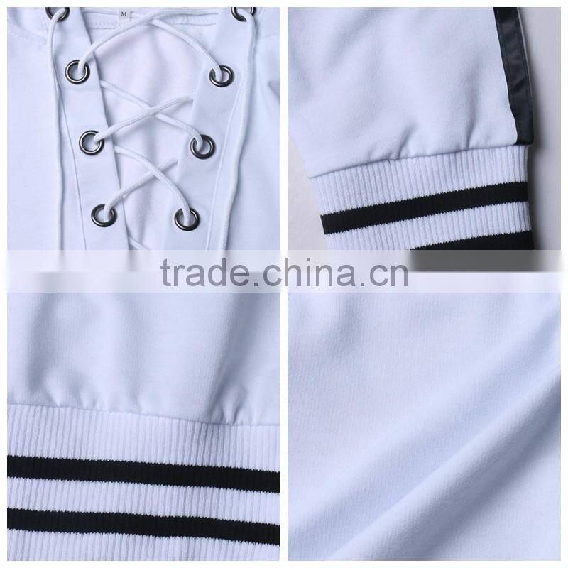 Girls White Plunge Laced Up Front Stripe Trims Hoodie Manufacturer