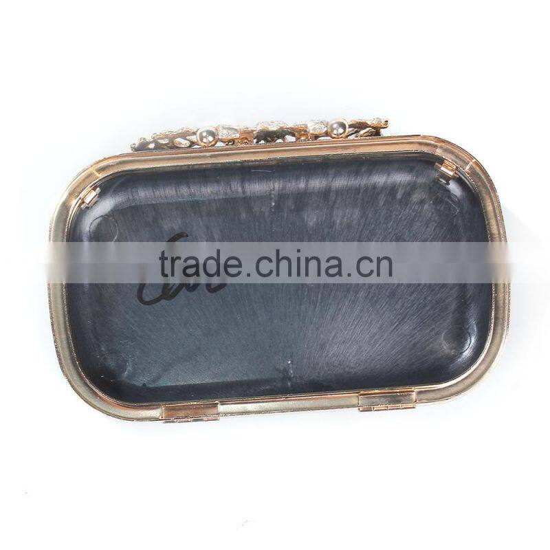 Iron Based Alloy Kiss Clasp Purse Frame Rectangle Clear Rhinestone Gold Plated Flower 16.3cm(6 3/8") x 10.5cm