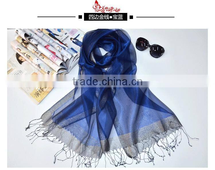 2017 Latest Fashion Organza scarves two layer silk scarf best selling for ladies silk scarf hijab caps