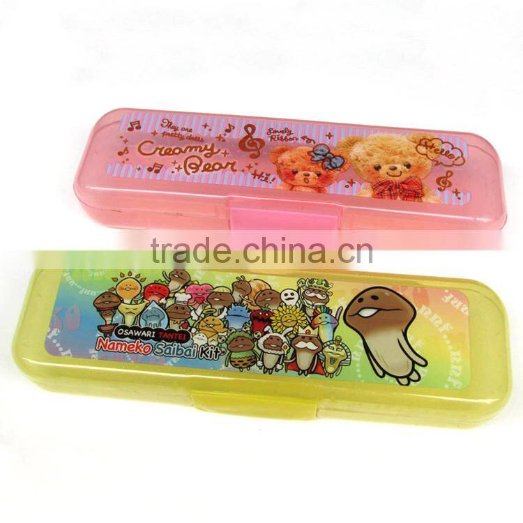 Curtom logo print transparent colorful plastic pencil case pen boxes set with pencil ruler and eraser