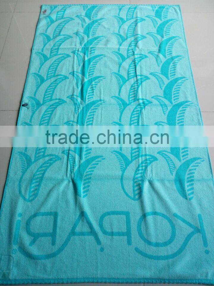 100%cotton terry jacquard/velour design yarn dyed Blue color with hunging loops summer beach/bath pool Luxury Towels