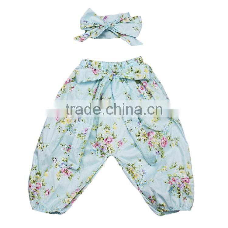 Baby Pink Flower Printed Harem with Headband for Toddler Shorts Pants