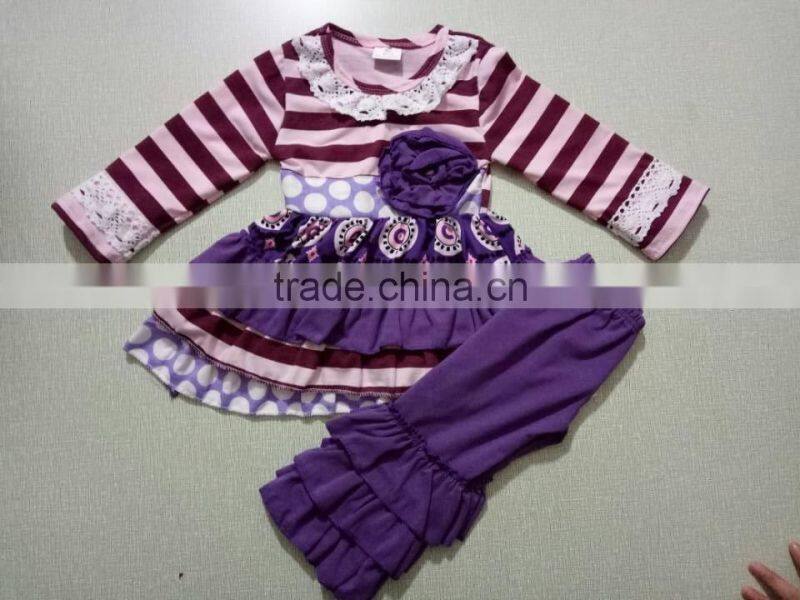 2017 cotton solid dress and stripe ruffle pants sets Bunny applique baby girls toddler Easter outfits