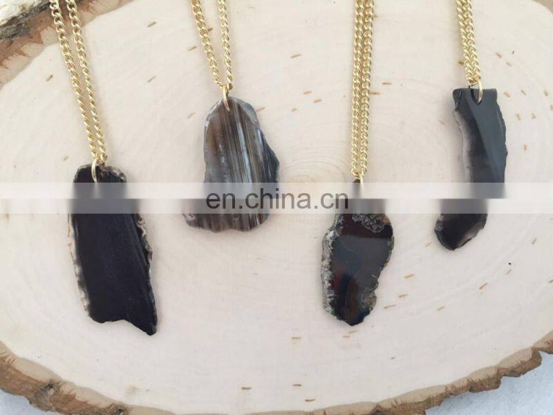 Natural Agate Stone Splice Necklaces