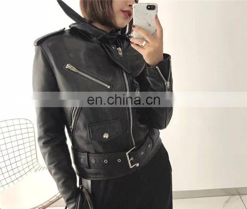 Handsome Motorcycle Spring Jacket Short Leather Zipper Jackets Leather for Women