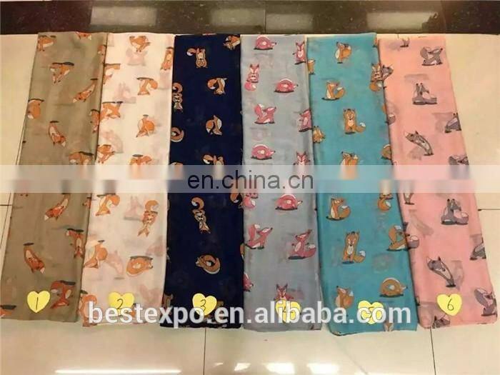 animal printed hijab shawls cute fox pattern pashmina ladies fashion chiffon scarves