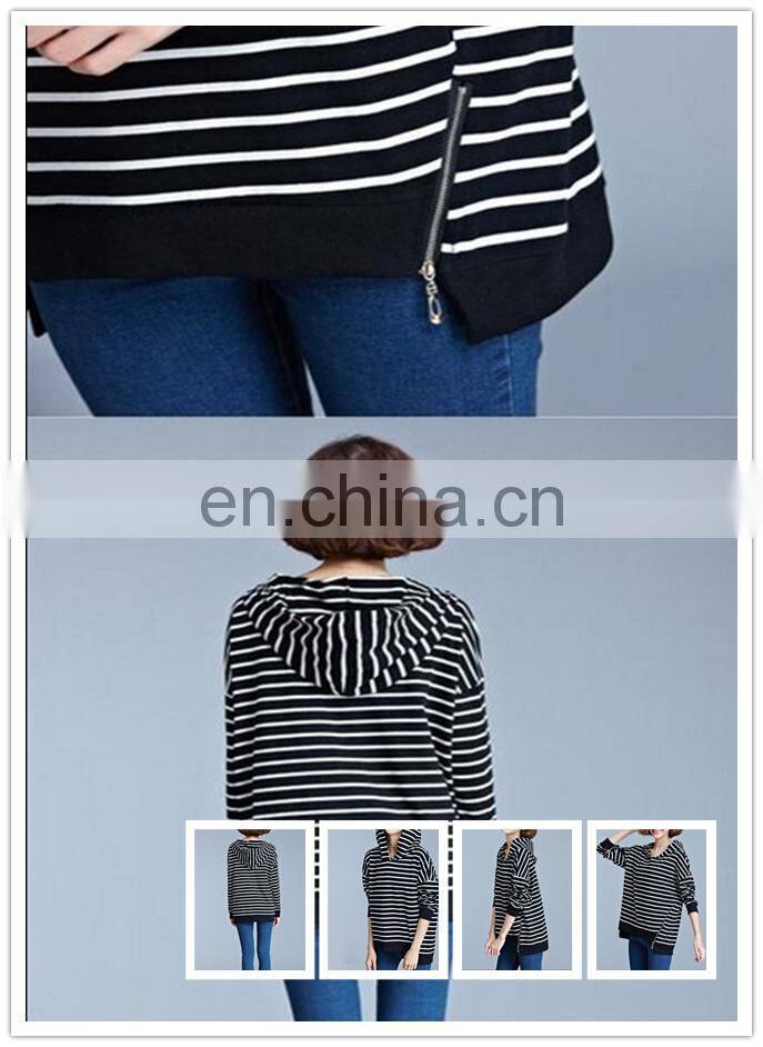 Alibaba Manufacturer Womens Ladies Hoodie Sweatshirt Hooded Tops Zip stripe Casual T-shirt