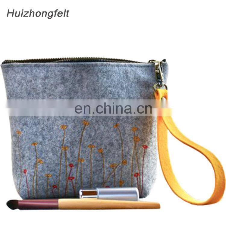 Felt Makeup Bag Zipper Pouch Blue Cosmetics Bag Christmas Gift for Mom