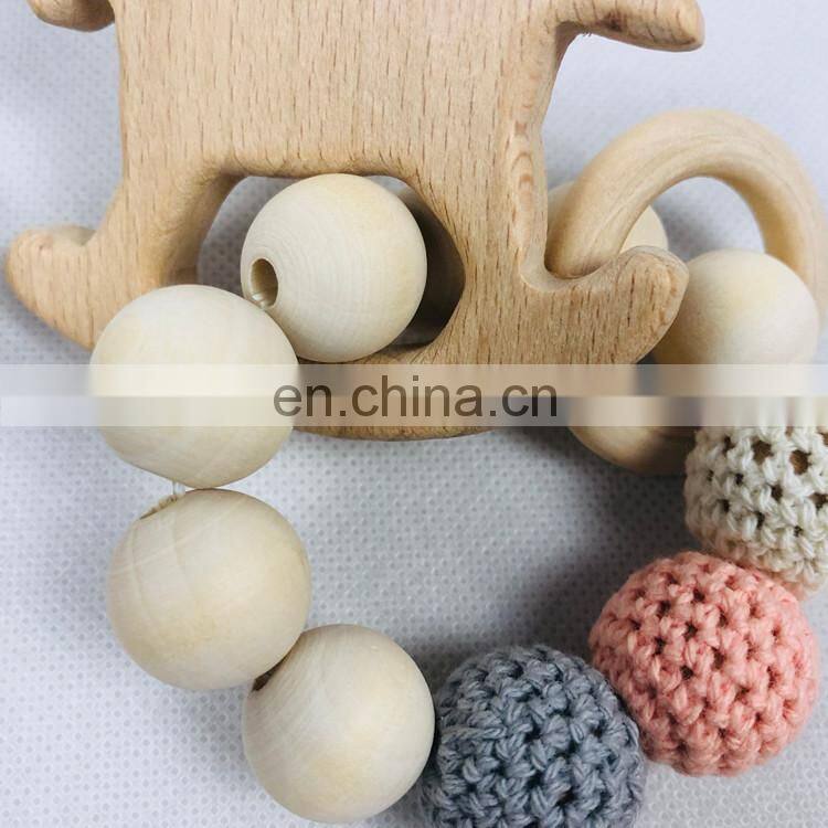 wooden animal horse crochet beads Teething toy wooden bead teether