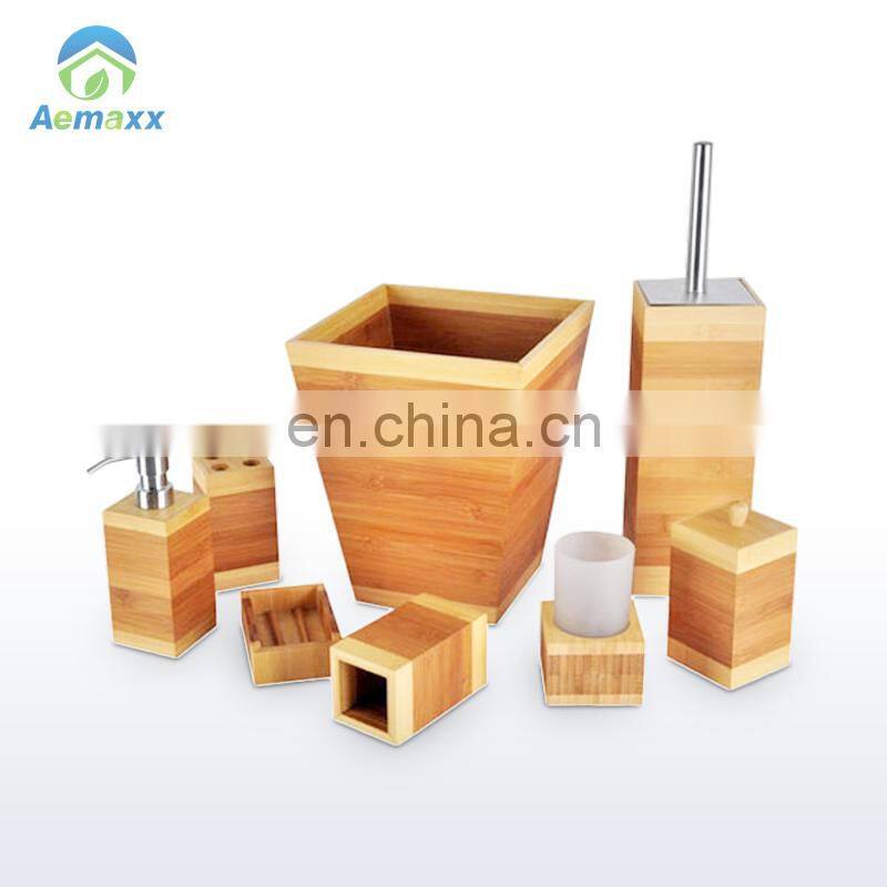 Bamboo series 5pcs bathroom decoration sets with toilet brush dispenser