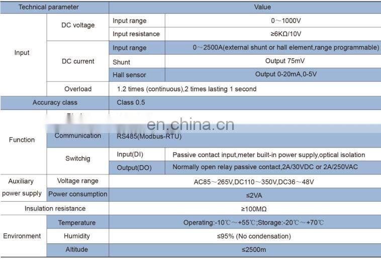 Multifunction DC Power meter LED digital dc volt amp kwh panel meter PZ72-DE